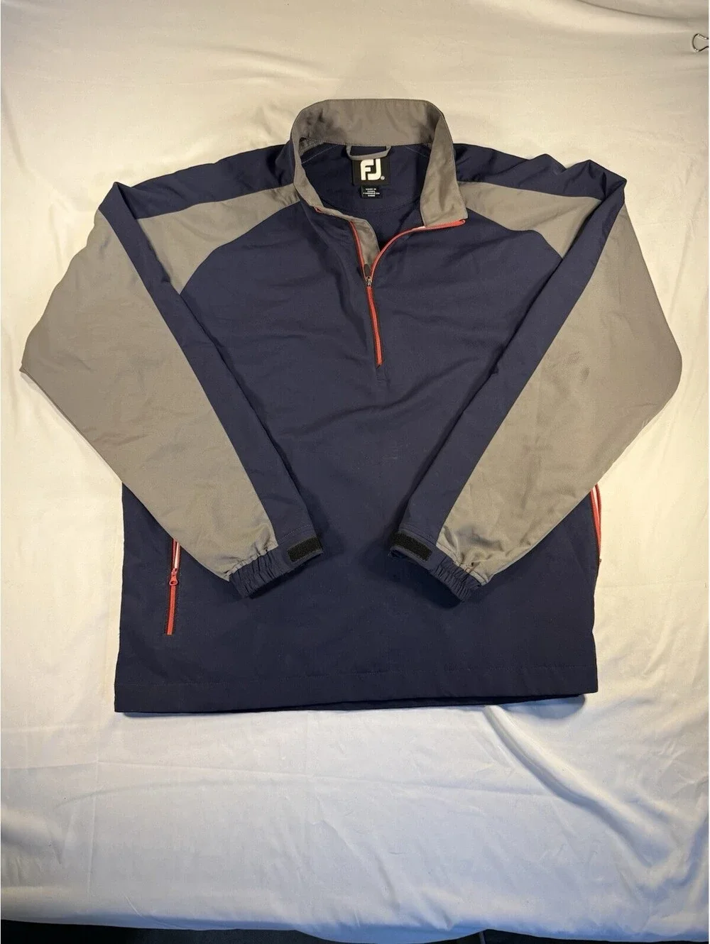 FootJoy Jacket Mens XL Blue Gray 1/2 Zip Golf Windbreaker Adjustable Pockets